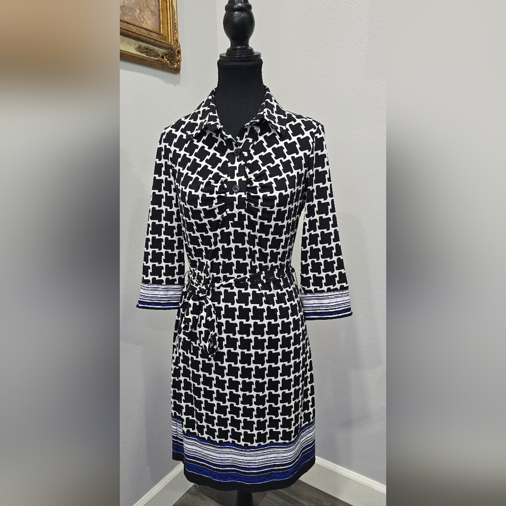 Laundry by Shelli Segal Black & White Print Shirt Dress Size 2